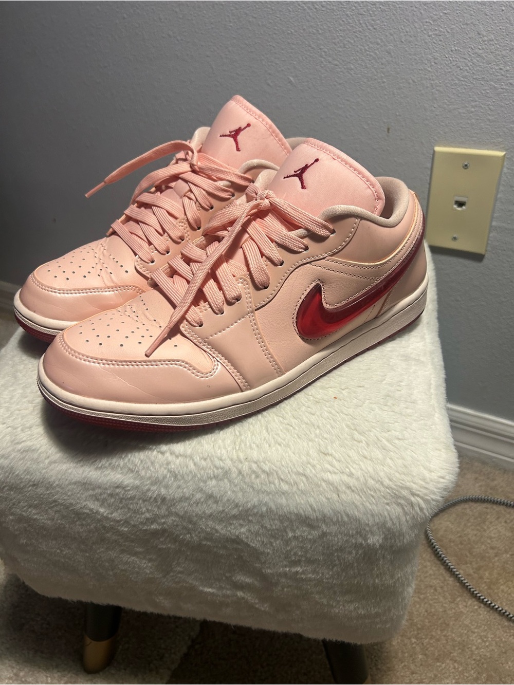 Nike Air Jordan Low Top Sneakers - Light Pink with Red Swoosh